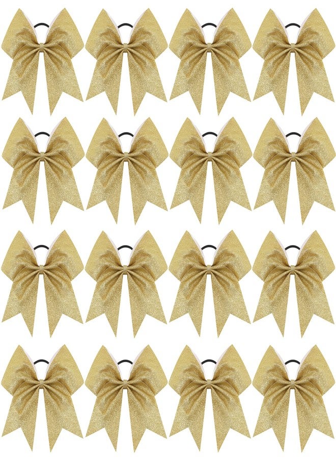 CN 16PCS 8" Large Glitter Cheer Bows for Cheerleaders, CN Sparkly Hair Bows with Elastic Hair Ties Accessories for Teens Girls Women Cheerleading Softball Competition Sports (Gold) - Image 1